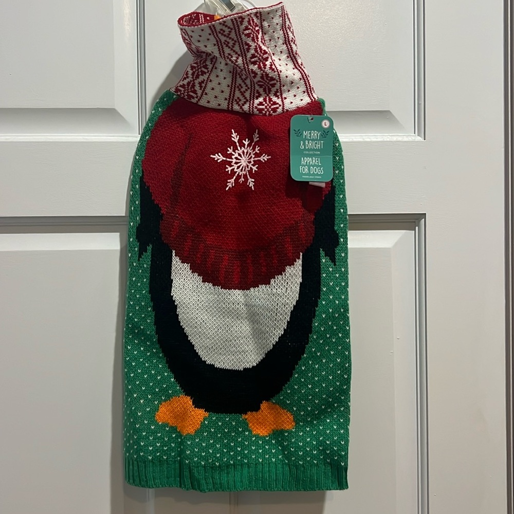 Holiday Penguin Knit Sweater w Scarf Dog Christmas Costume Size Large